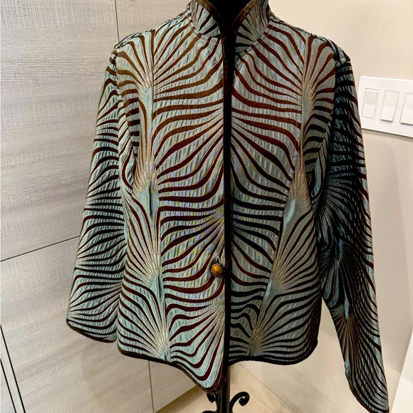 Elegant brown, teal with brown shiny thread. Women's Jacket size Large - Picture 1 of 11